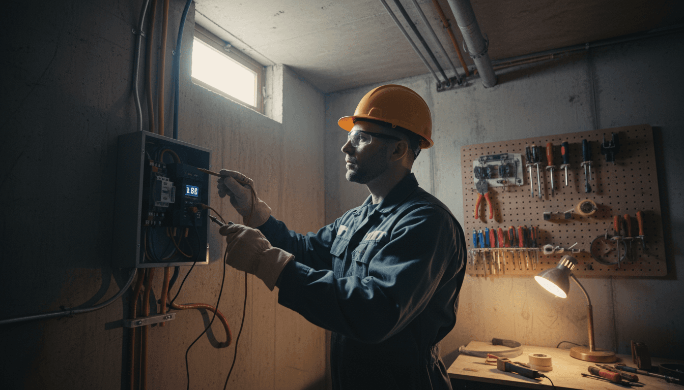 Electrician inspecting an electrical panel in a Toronto home
