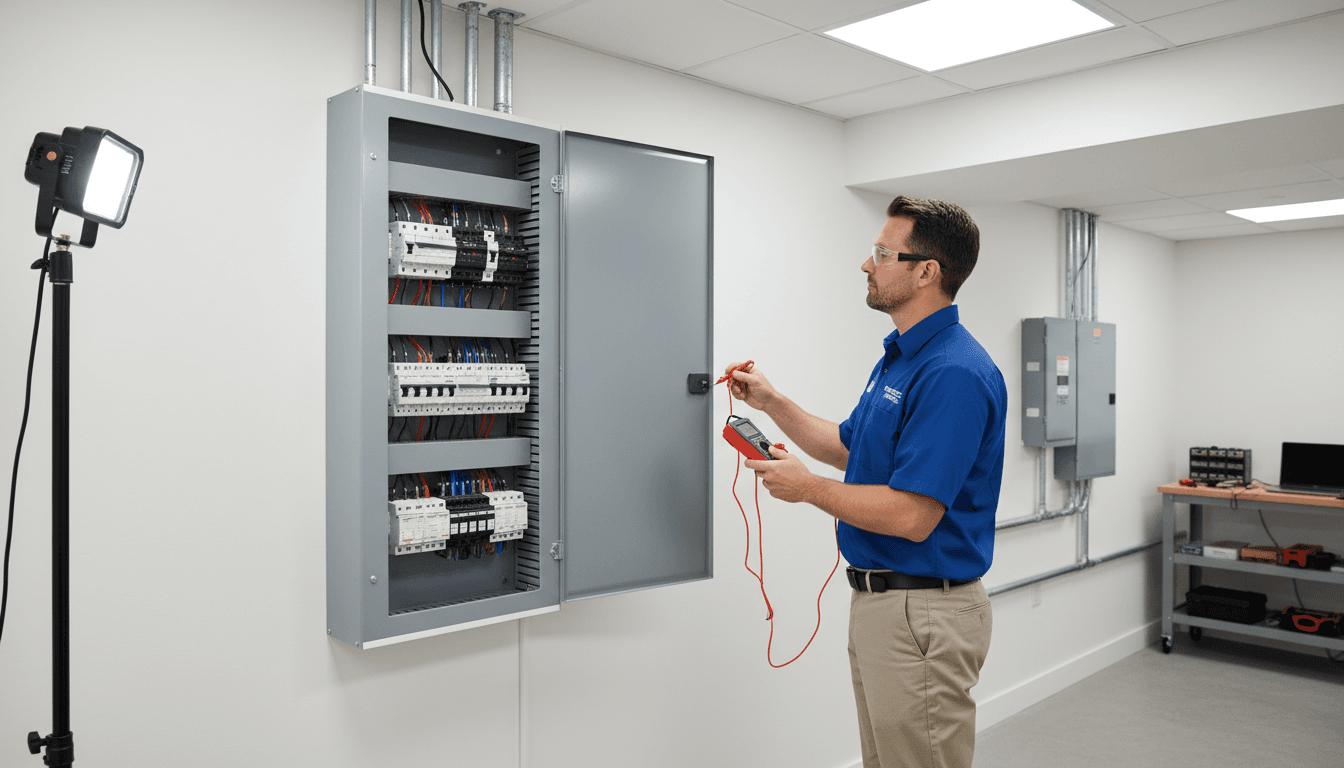 Toronto residential electrician inspecting a home electrical panel